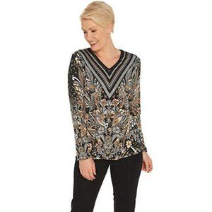 Bob Mackie Pullover Knit Top Neutral Combo P3251